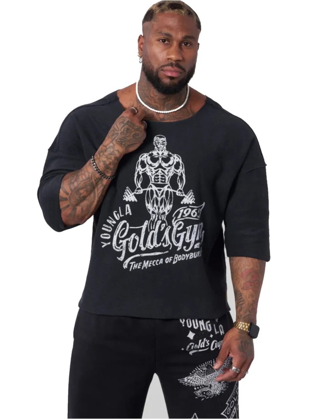 YOUNGLA 5021 Gold's Gym Wide Neck Terry Tee